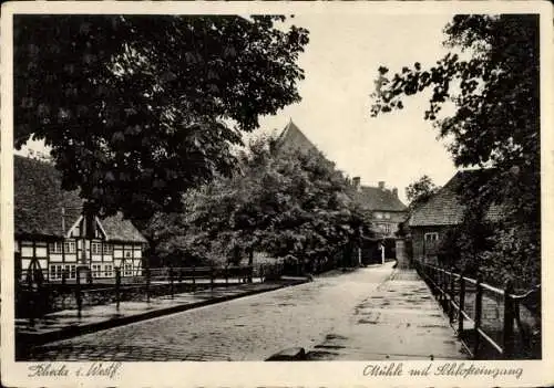 Ak Rheda Wiedenbrück in Westfalen, Mühle und Schlosseingang