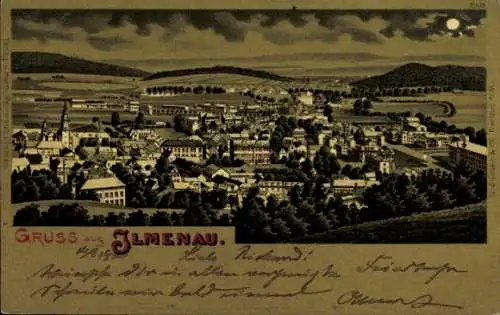 Mondschein Litho Ilmenau in Thüringen, Gesamtansicht bei Nacht