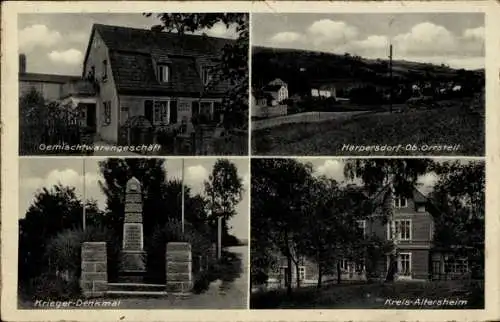 Ak Harpersdorf Kraftsdorf in Thüringen, Gemischtwarengeschäft,  Krieger Denkmal, Kreis-Altersheim