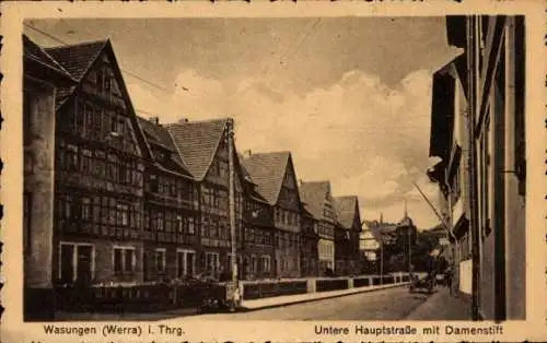 Ak Wasungen im Thüringer Wald, Fachwerkhäuser, Untere Hauptstraße, Damenstift
