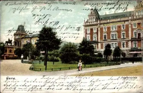 Ak Gera in Thüringen, Hotel Frommater, Pdgfeldplatz,  Architektur, Grünanlagen