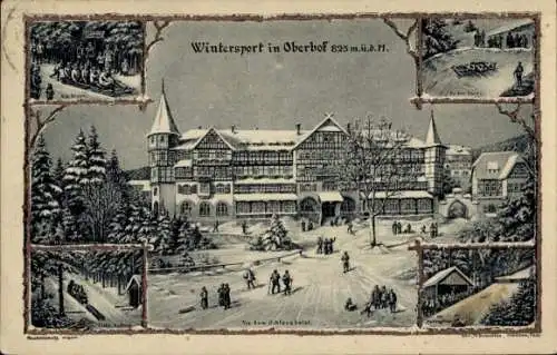 Ak Oberhof im Thüringer Wald, Winterlandschaft, Hotel, Skipisten, Aktivitäten im Schnee
