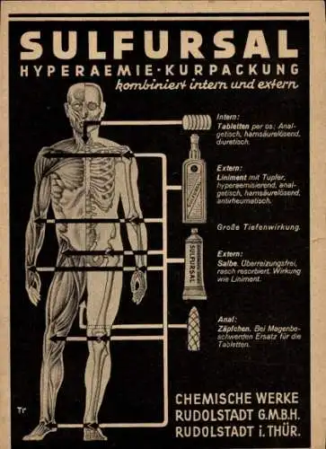 Werbe Ak Sulfursal, Hyperemie-Kurpackung, Chemische Werke Rudolstadt