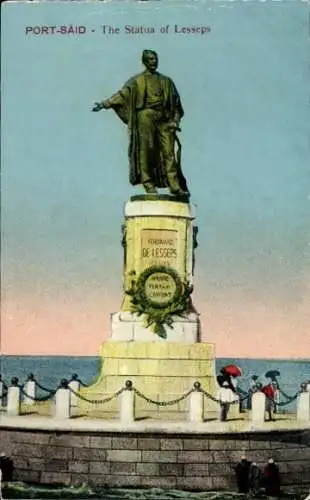 Ak Port Said Ägypten, Statue von Ferdinand de Lesseps