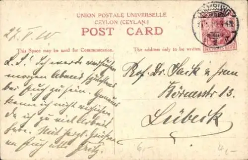 Ak Ceylon Sri Lanka, Fischerkanus,  Palmen, Strand, historisch