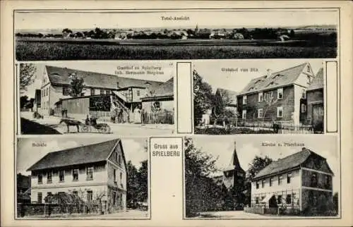 Ak Spielberg Querfurt im Saalekreis, Totale, Gasthof, Kirche, Pfarrhaus, Schule