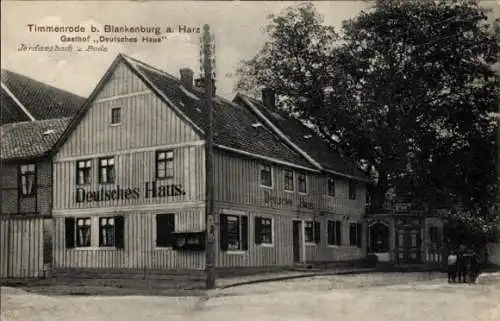 Ak Timmenrode Blankenburg am Harz, Gasthof 'Deutsches Haus', Timmenrode, Holzhaus, Bäume