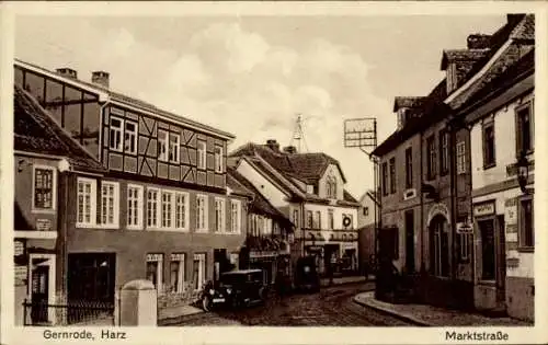 Ak Gernrode Quedlinburg im Harz,  Harz, Marktstraße, alte Häuser, Straßenansicht