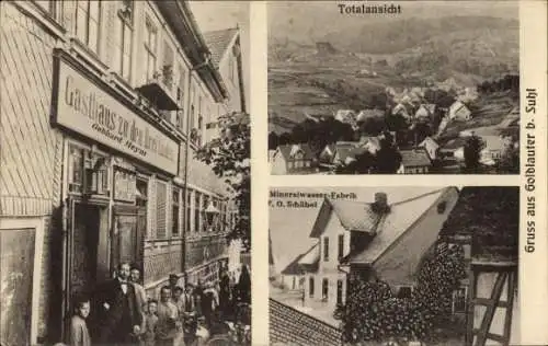 Ak Goldlauter Heidersbach Suhl in Thüringen, Gasthof zu den Drei Linden, Totale, Mineralwasserfabrik