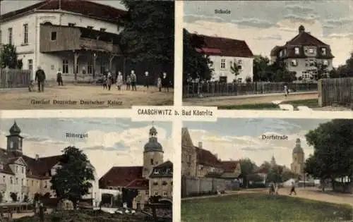 Ak Caaschwitz Thüringen, Rittergut, Schule, Dorfstraße, Gasthof Deutscher Kaiser