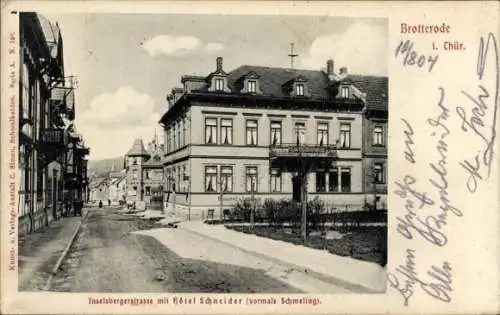 Ak Brotterode in Thüringen, Inselsbergerstrasse, Hotel Schneider, alte Architektur, Straße