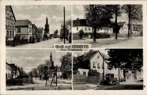 Ak Gössitz in Thüringen, Vier Bilder, Häuser, Kirche, Bäume,  Nostalgie