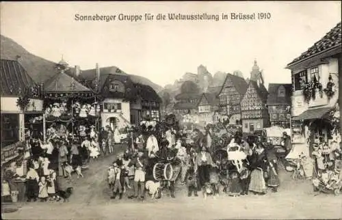 Ak Bruxelles Brüssel, Sonneberger Gruppe, Weltausstellung, 1910, Menschenmenge,  Gebäude, Aktivit