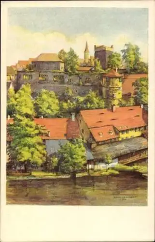 Ak Eger Erlau Ungarn, Kaiferburg, s Gebäude, Flusslandschaft, ruhige Natur, malerische Architektu