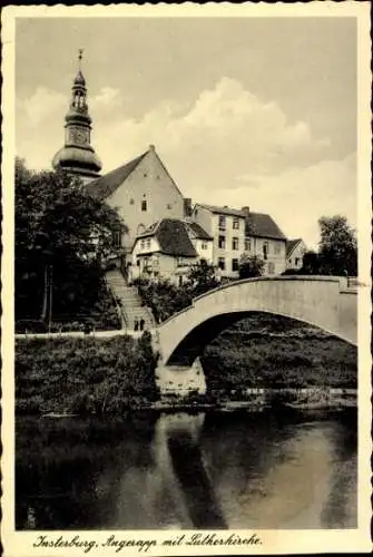 Ak Tschernjachowsk Insterburg Ostpreußen, Lutherkirche, Angerapp, Brücke