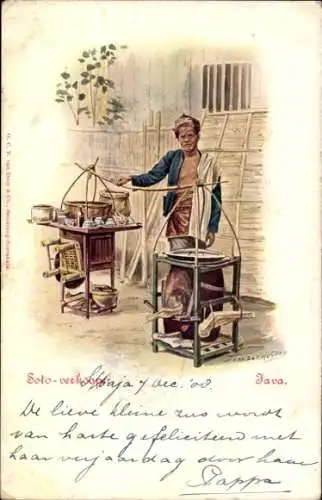 Künstler Litho Java Indonesien, soto verkooper