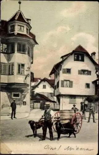 Ak Luzern Stadt Schweiz, Hundekarren, Straßenpartie, Häuser