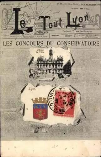 Zeitungs Ak Lyon Rhône, Rathaus, Wappen