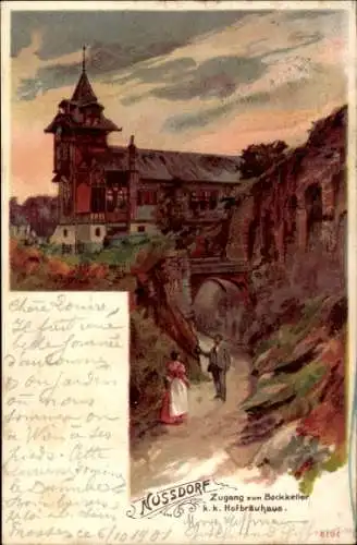 Künstler Litho Wien 19 Döbling Nussdorf, Bockkeller, k.k. Hofbräuhaus
