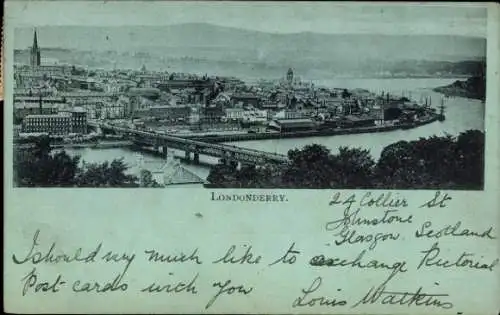 Mondschein Ak Londonderry Derry Nordirland, Gesamtansicht