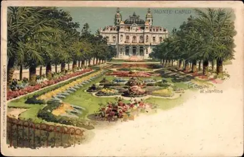 Litho Monte Carlo Monaco, Le Casino et Jardins