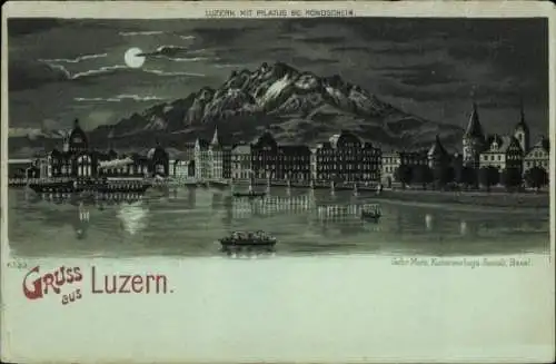 Mondschein Litho Luzern Stadt Schweiz, Panorama