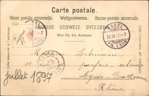 Litho Basel Stadt Schweiz, Münster, Rathaus, Denkmal, Brücke