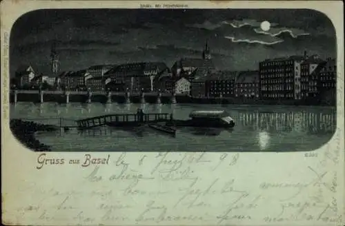 Mondschein Litho Basel Stadt Schweiz, Panorama