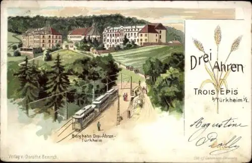 Litho Trois Épis Drei Ähren Elsass Haut Rhin, Bergbahn, Türkheim, Straßenbahn