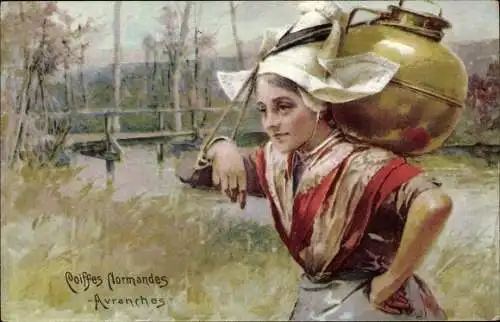 Künstler Ak Avranches Manche, Coiffes Normandes, Frau in Tracht