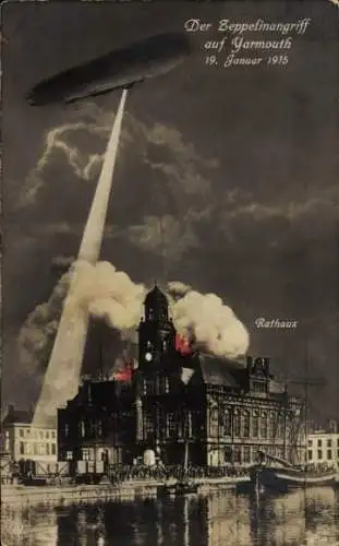 Ak Zeppelin-Angriff auf Yarmouth, 1.WK, Rathaus