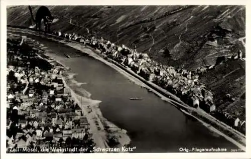 Ak Zell an der Mosel, Fliegeraufnahme, Weinstadt der Schwarzen Katz
