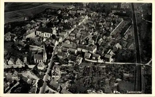 Ak Bad Soden Salmünster in Hessen, Luftaufnahme von  Stadtansicht, viele Dächer, Kirche
