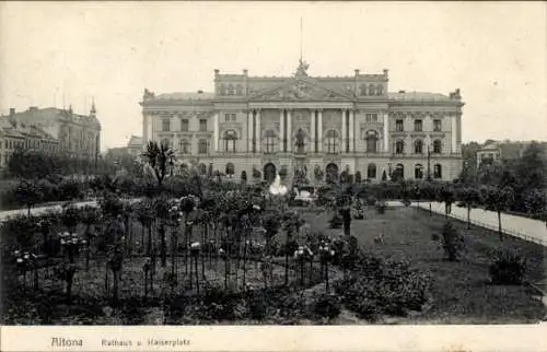 Ak Hamburg Altona, Rathaus, Kaiserplatz, Garten mit Rosen,  Architektur