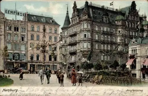 Ak Hamburg Mitte Altstadt, Hotels, Jungfernstieg,  Architektur, Spaziergänger, Außenterrassen