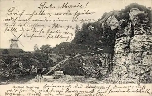 Ak Bad Segeberg in Holstein, Soolbad  Kalkberg, Weg mit Felsen, Windmühle