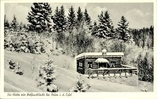 Ak Prüm in der Eifel, Ski-Hütte, Wolfsschlucht, Eifel, schneebedeckte Landschaft