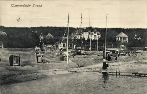 Ak Ostseebad Timmendorfer Strand, Strandlandschaft, Strandkörbe, Badegäste, Häuser, Häuschen