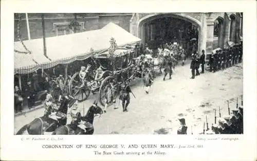 PC Coronation of King George V. and Queen Mary, State Coach arriving at the Abbey