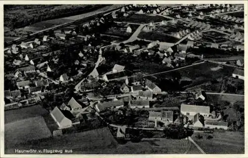 Ak Haunwöhr Ingolstadt an der Donau Oberbayern, Luftaufnahme von  Häuser und Felder, Schwarz-Weiß