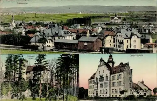 Ak Rabenstein Chemnitz in Sachsen, Gesamtansicht, Schloss-Ruine, Bahnhof, Schule