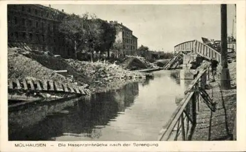 Ak Mulhouse Mülhausen Elsass Haut Rhin, Hasenrainbrücke nach der Sprengung