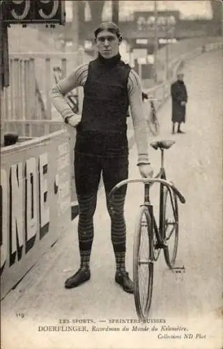 Ak Radrennfahrer Doerflinger, Schweizer Sprinter, Kilometer-Weltrekordhalter