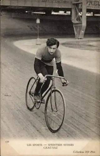 Ak Radrennfahrer Crausaz, Schweizer Steher, Radrennbahn