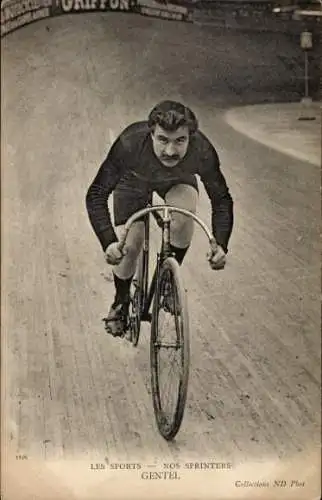 Ak Radrennfahrer Gentel, französischer Sprinter, Radrennbahn