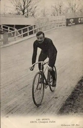 Ak Radrennfahrer Eros, italienischer Meister, Radrennbahn