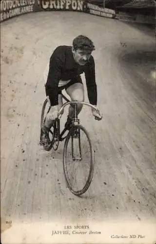 Ak Radrennfahrer Jaffre aus der Bretagne, Radrennbahn