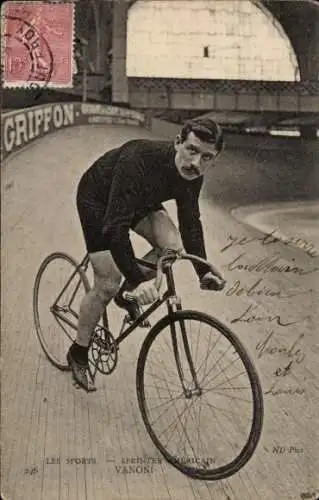 Ak Radrennfahrer Vanoni, amerikanischer Sprinter, Radrennbahn