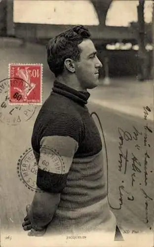 Ak Radrennfahrer Jacquelin, Portrait, Radrennbahn