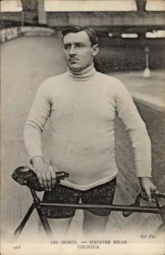 Ak Radrennfahrer Grogna, belgischer Sprinter, Radrennbahn